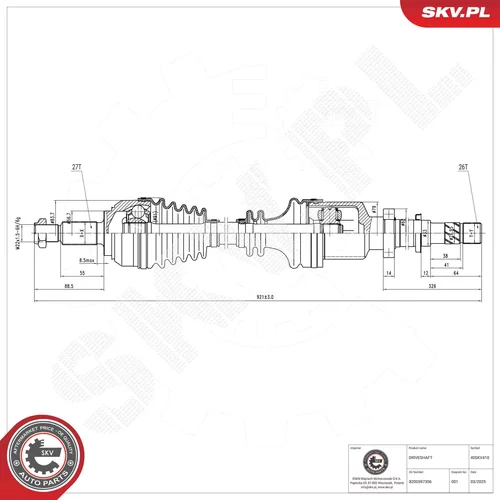 Hnací hriadeľ ESEN SKV 40SKV410