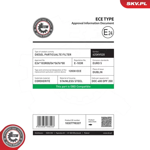 Filter sadzí/pevných častíc výfukového systému 62SKV520 (ESEN SKV) - obr. 5