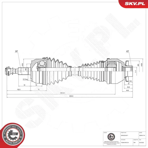 Hnací hriadeľ ESEN SKV 40SKV174