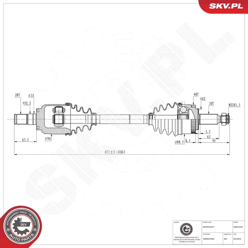 Hnací hriadeľ ESEN SKV 40SKV225