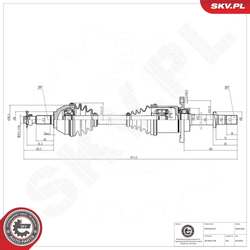 Hnací hriadeľ ESEN SKV 40SKV243