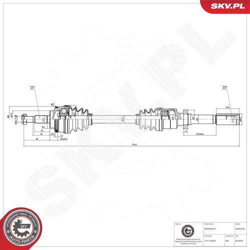 Hnací hriadeľ ESEN SKV 40SKV254