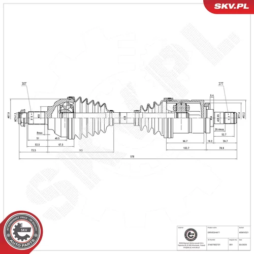 Hnací hriadeľ ESEN SKV 40SKV321