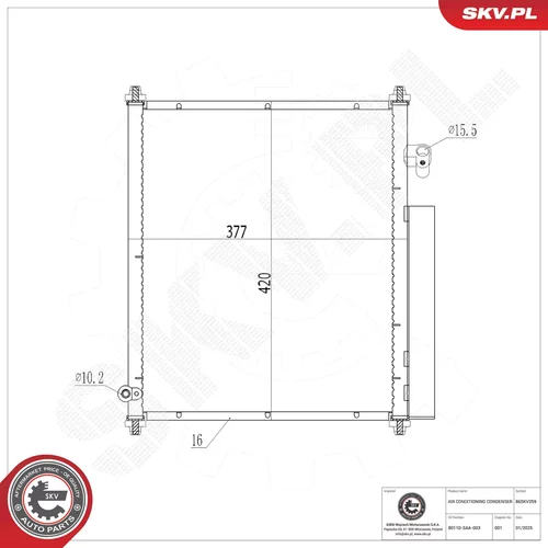 Kondenzátor klimatizácie 86SKV259 (ESEN SKV) - obr. 5