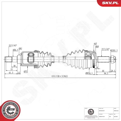 Hnací hriadeľ ESEN SKV 40SKV224