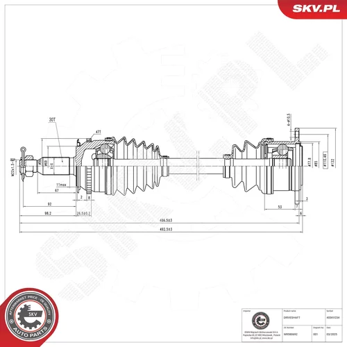 Hnací hriadeľ ESEN SKV 40SKV234