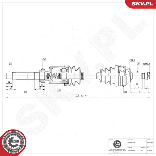 Hnací hriadeľ ESEN SKV 40SKV190