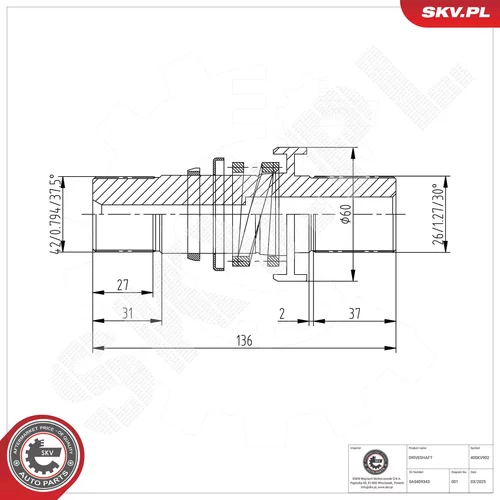 Zásuvný hriadeľ, diferenciál ESEN SKV 40SKV902