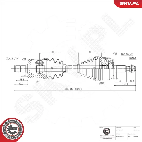 Hnací hriadeľ ESEN SKV 40SKV112