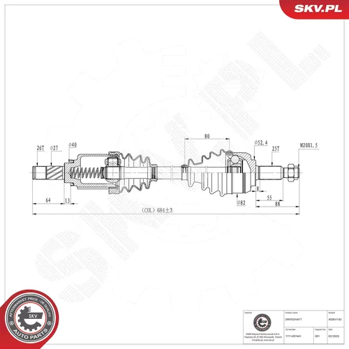 Hnací hriadeľ ESEN SKV 40SKV143