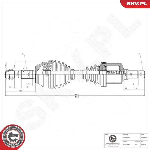 Hnací hriadeľ ESEN SKV 40SKV200