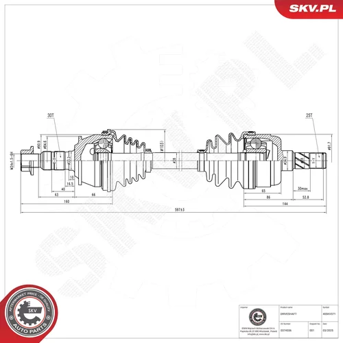 Hnací hriadeľ ESEN SKV 40SKV371