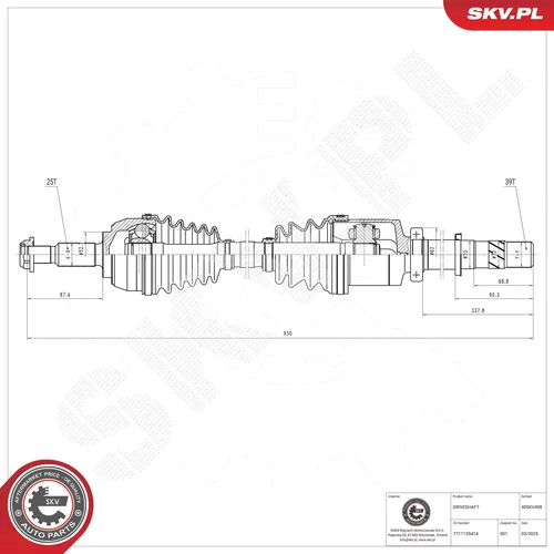 Hnací hriadeľ ESEN SKV 40SKV408