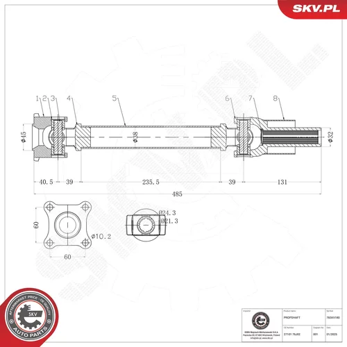 Hnací hriadeľ ESEN SKV 76SKV180