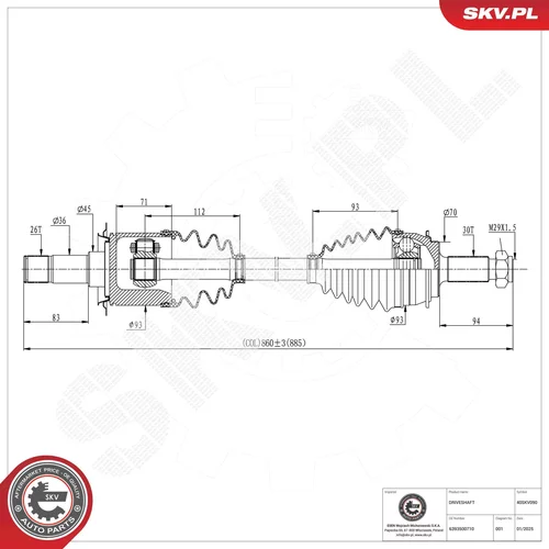 Hnací hriadeľ ESEN SKV 40SKV090