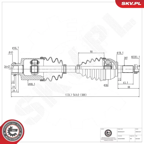 Hnací hriadeľ ESEN SKV 40SKV227