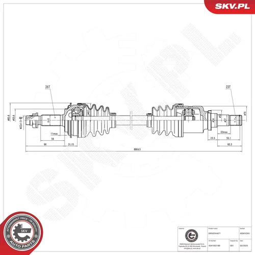 Hnací hriadeľ ESEN SKV 40SKV265