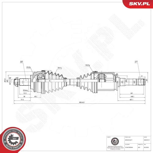 Hnací hriadeľ ESEN SKV 40SKV317