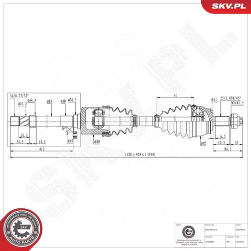 Hnací hriadeľ ESEN SKV 40SKV351