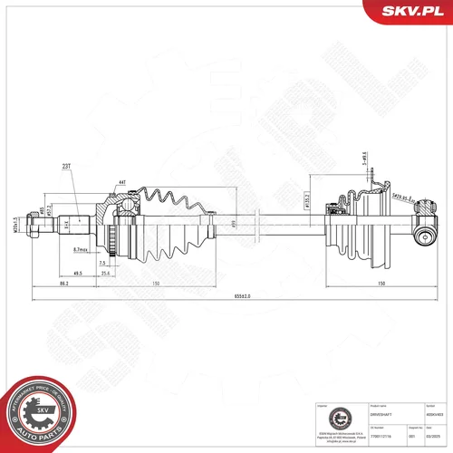 Hnací hriadeľ ESEN SKV 40SKV403