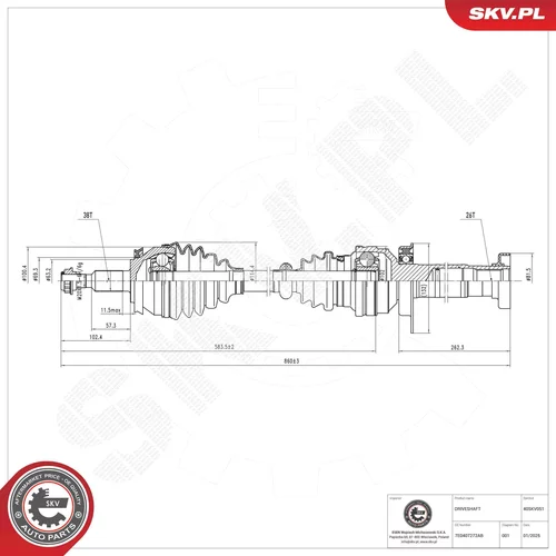 Hnací hriadeľ ESEN SKV 40SKV051