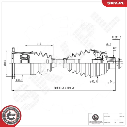 Hnací hriadeľ ESEN SKV 40SKV164