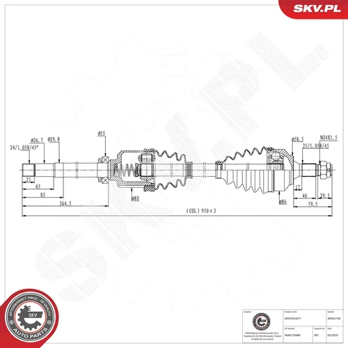 Hnací hriadeľ ESEN SKV 40SKV196