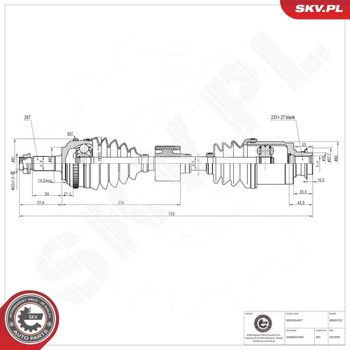 Hnací hriadeľ ESEN SKV 40SKV222