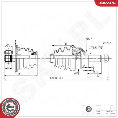 Hnací hriadeľ ESEN SKV 40SKV244