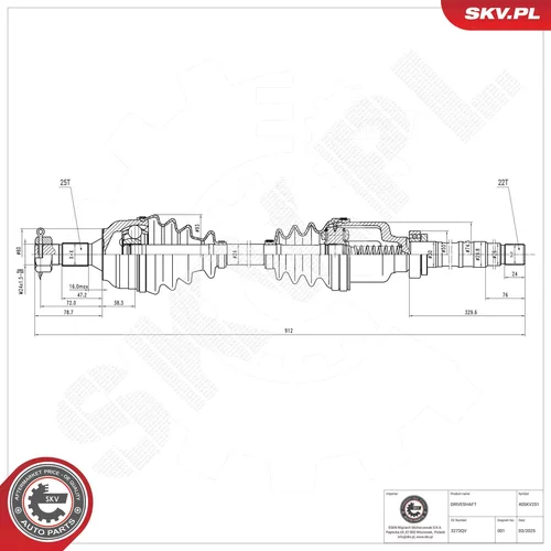 Hnací hriadeľ ESEN SKV 40SKV251