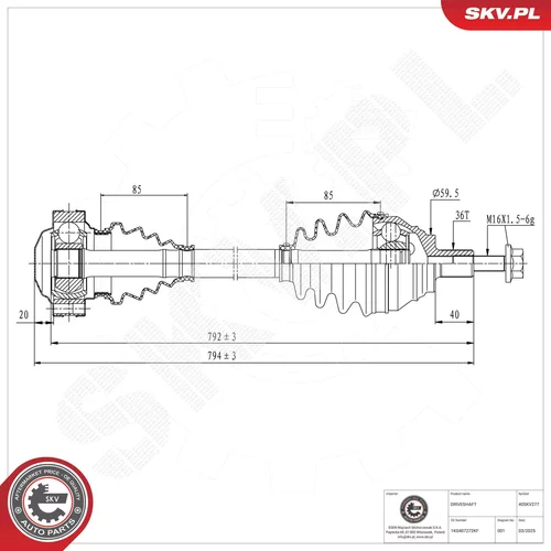 Hnací hriadeľ ESEN SKV 40SKV277