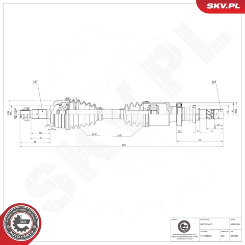 Hnací hriadeľ ESEN SKV 40SKV406
