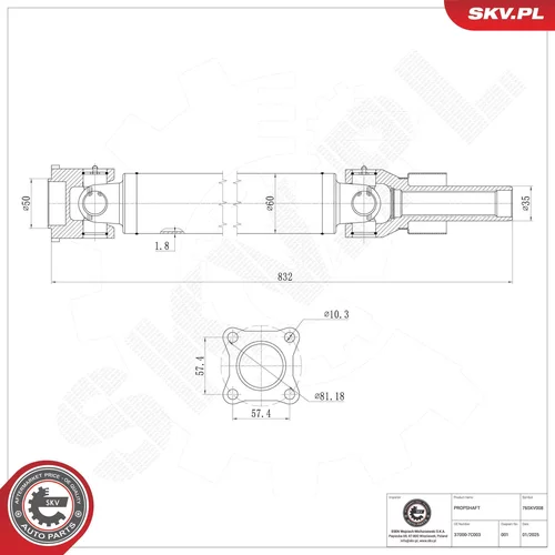 Hnací hriadeľ 76SKV008 (ESEN SKV) - obr. 1