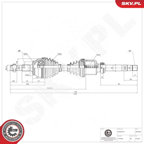 Hnací hriadeľ ESEN SKV 40SKV020