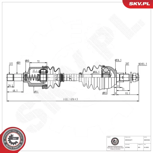 Hnací hriadeľ ESEN SKV 40SKV034