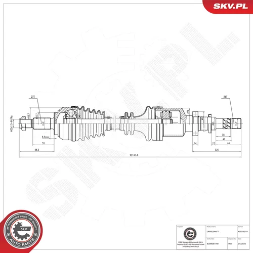 Hnací hriadeľ ESEN SKV 40SKV074