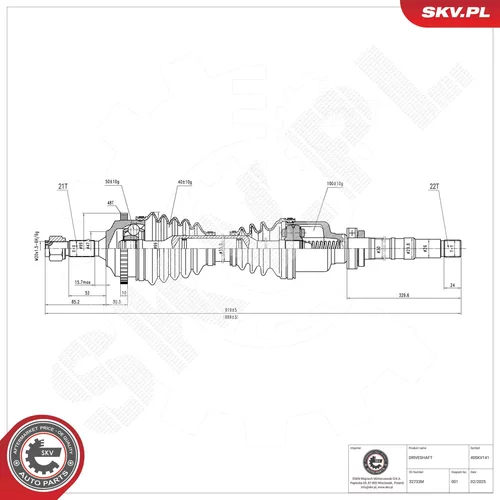 Hnací hriadeľ ESEN SKV 40SKV141