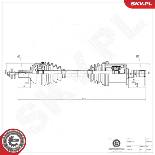 Hnací hriadeľ ESEN SKV 40SKV179