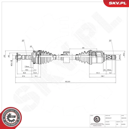 Hnací hriadeľ ESEN SKV 40SKV245