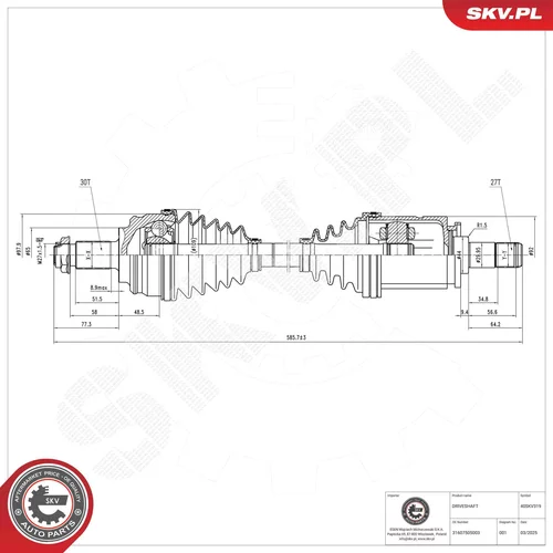 Hnací hriadeľ ESEN SKV 40SKV319