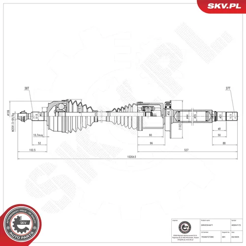 Hnací hriadeľ ESEN SKV 40SKV173