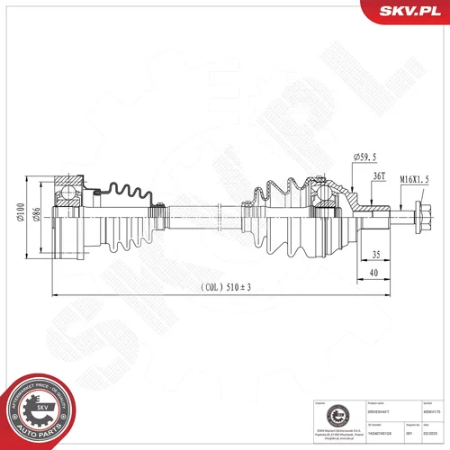 Hnací hriadeľ ESEN SKV 40SKV175