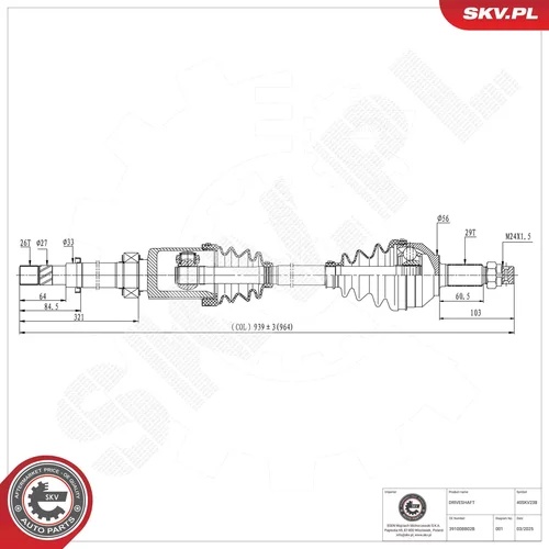 Hnací hriadeľ ESEN SKV 40SKV238