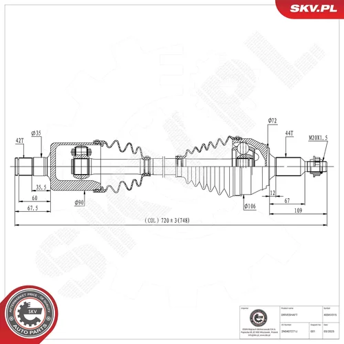 Hnací hriadeľ ESEN SKV 40SKV315