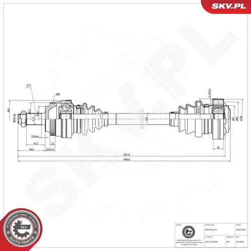 Hnací hriadeľ ESEN SKV 40SKV320