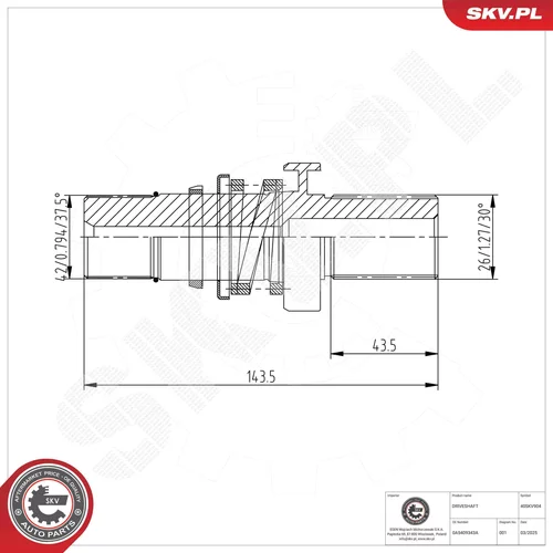 Zásuvný hriadeľ, diferenciál ESEN SKV 40SKV904