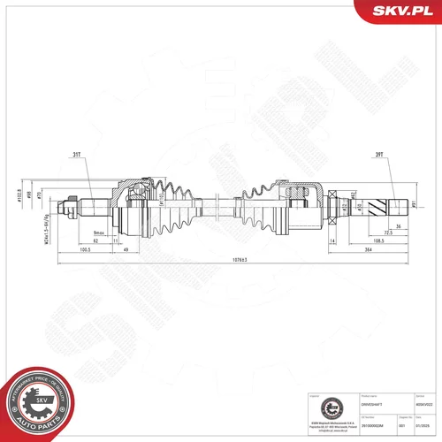 Hnací hriadeľ ESEN SKV 40SKV022
