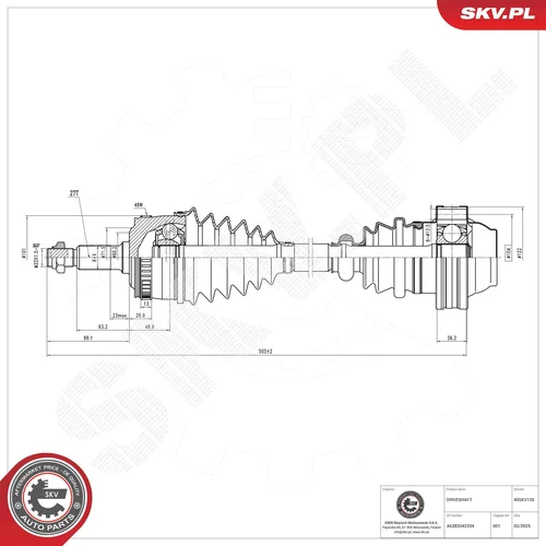 Hnací hriadeľ ESEN SKV 40SKV135