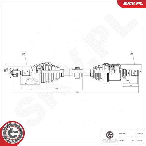 Hnací hriadeľ ESEN SKV 40SKV213