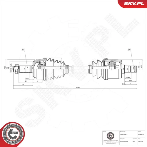 Hnací hriadeľ ESEN SKV 40SKV221